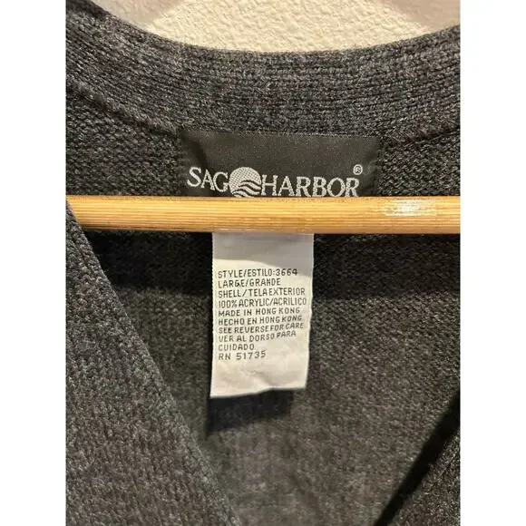 Vintage Sag Harbour dark grey gold button v neck sweater vest sz M-L - Picture 5 of 8
